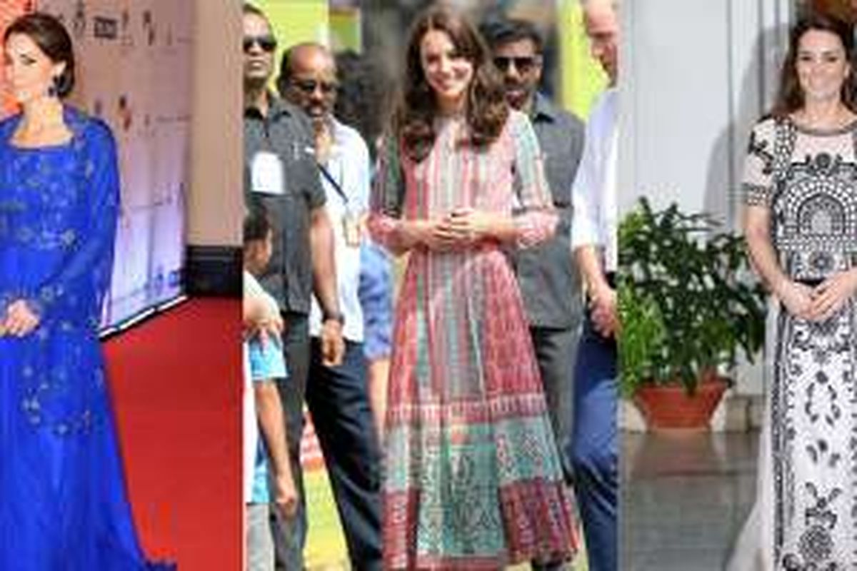 Sejumlah busana cantik yang dikenakan Kate Middleton selama perjalanan resmi Kerajaan Inggris di India. 