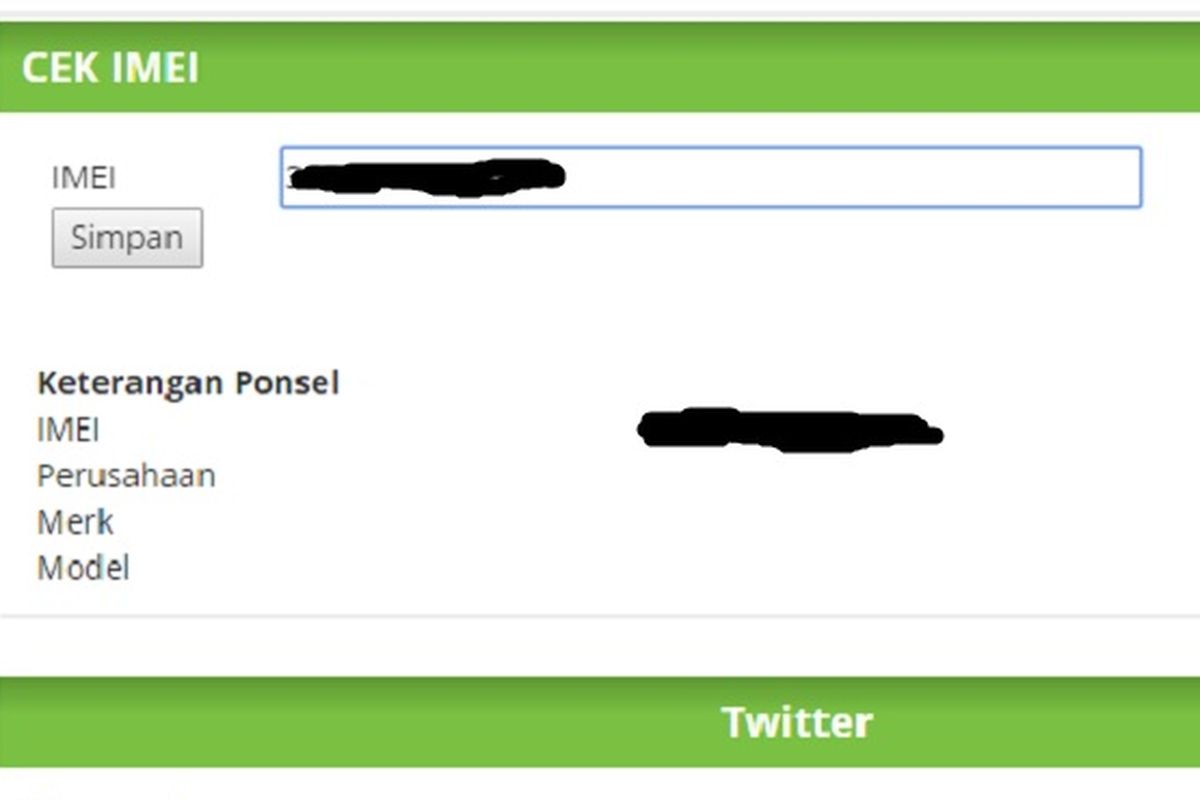IMEI yang terdaftar pada halaman Kemenperin. 