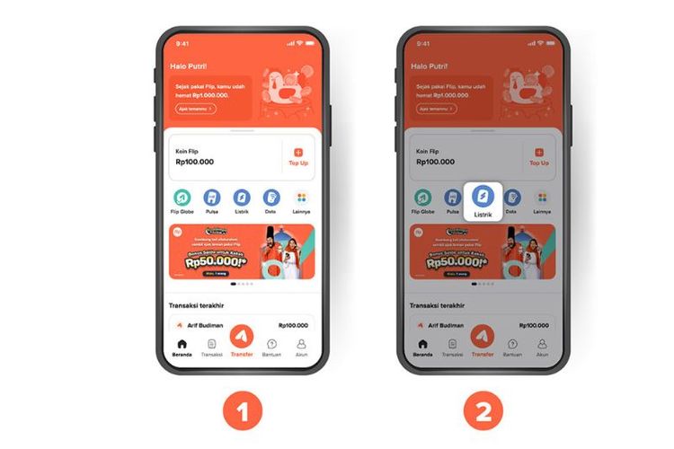 Pengecekan daya listrik di Aplikasi Flip.