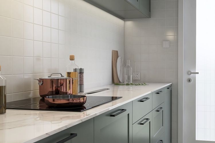 dapur berwarna sage green