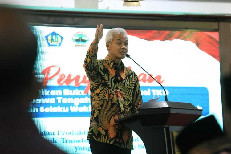 Gubernur Jateng Ganjar Pranowo berpidato di acara Penyerahan DIPA Petikan dan Petikan Buku Daftar Alokasi TKD Provinsi Jawa Tengah, di Gradhika Bhakti Praja, Selasa (6/12/2022).