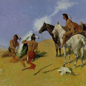 Komunikasi suku Indian menggunakan asap seperti dilukis oleh Frederic Remington