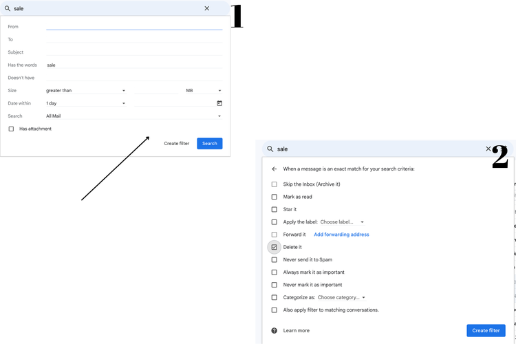 Ilustrasi cara filter email marketing di gmail