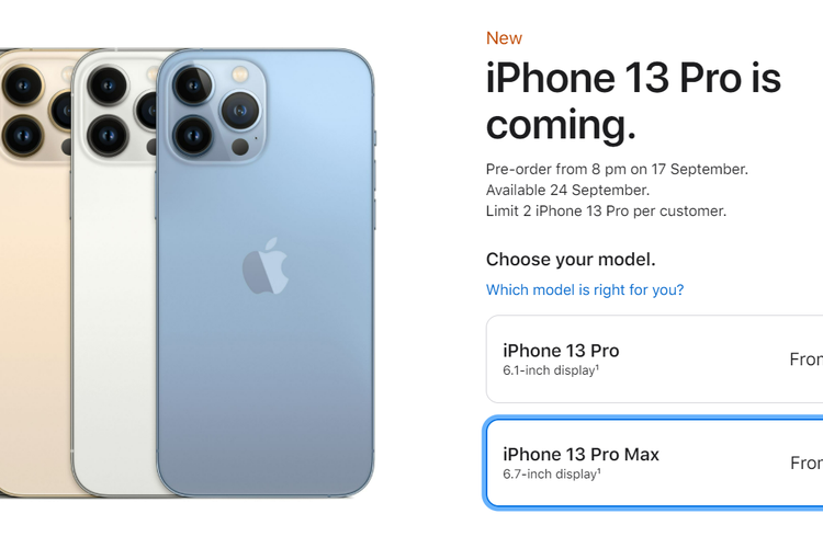 Harga iPhone 13 Pro dan Pro Max untuk wilayah Singapura.