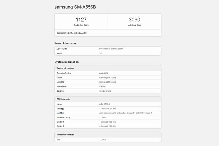 Geekbench Samsung Galaxy A55