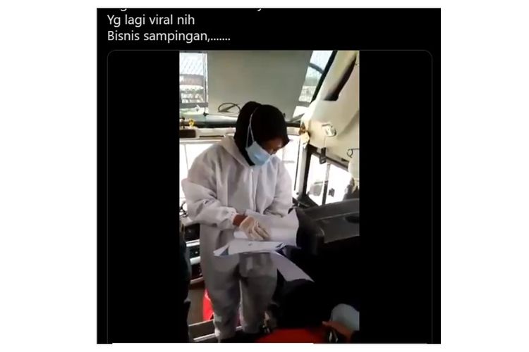 Video viral petugas berbaju hazmat diduga jual hasil tes antigen Rp 90.000 ke penunmpang bus. 