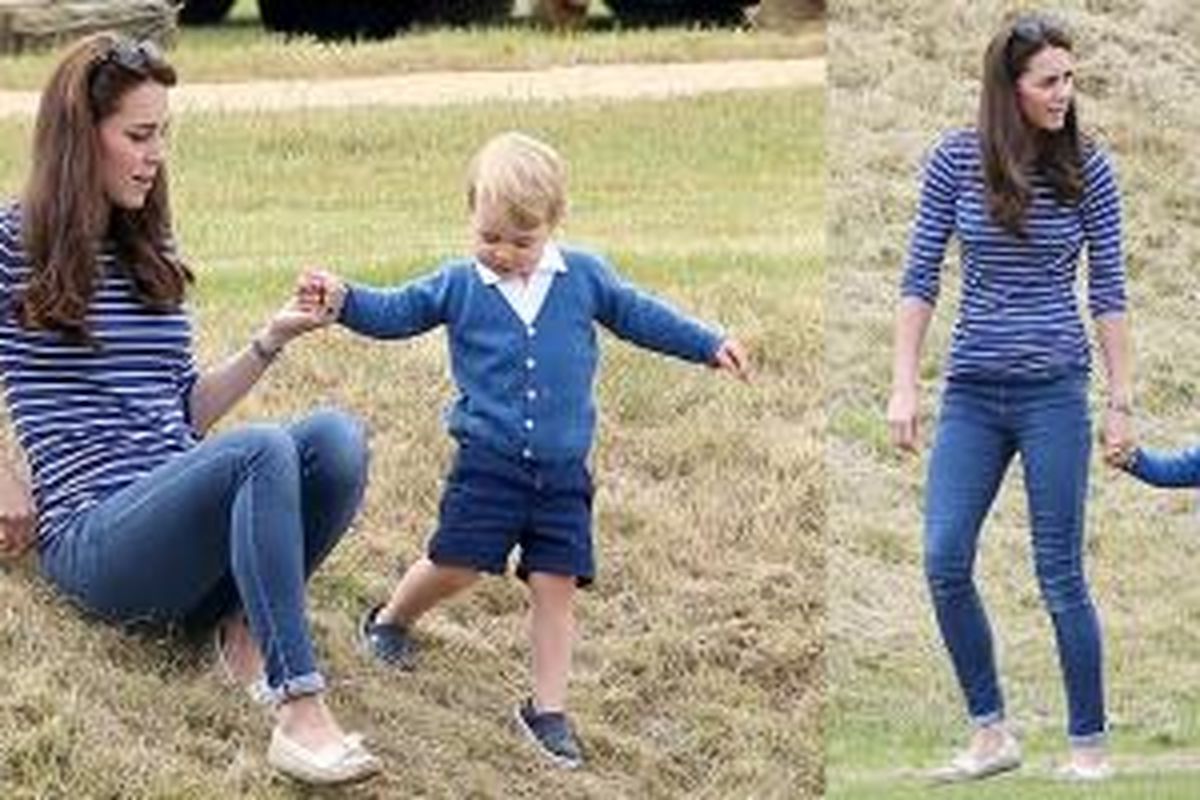Kate Middleton dan Pangeran George meluangkan waktu bermain saat acara Festival Polo Gloucestershire di Beaufort Polo Club, Inggris.