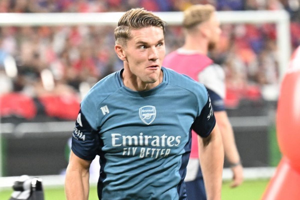 Penyerang Arsenal Viktor Gyokeres mengambil bagian dalam sesi latihan di Stadion Kai Tak di Hong Kong pada 30 Juli 2025, menjelang laga eksibisi melawan Tottenham Hotspur yang akan dimainkan pada 31 Juli.