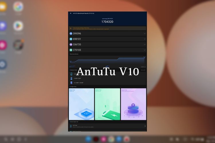 Skor AnTuTu Samsung Galaxy Tab S10 Ultra mencapai 1.704.320 poin. 