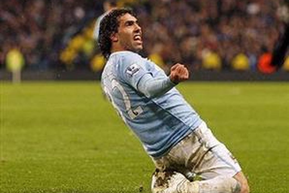 Penyerang Manchester City, Carlos Tevez.