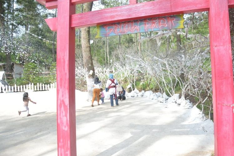 Taman salju di objek wisata The Lawu Park II Karanganyar, salah satu tempat wisata Tawangmangu..