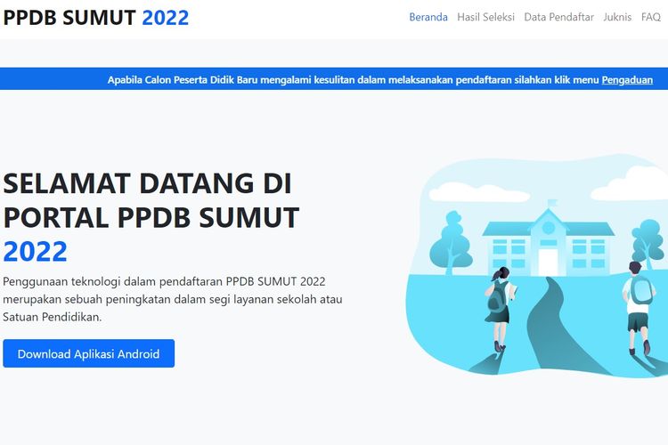 Tangkapan layar halaman utama portal PPDB Sumut 2022