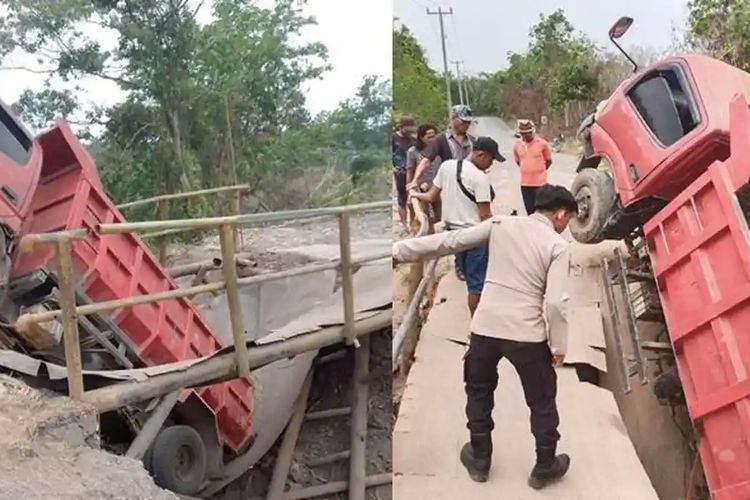 Jembatan Besi di Ogan Ilir Roboh Dilewati Dump Truk Bermuatan Pasir, Akses ke OKU Timur Terganggu