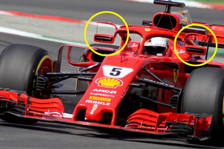 Spion modifikasi Ferrari yang terpasang di peranti pengaman Halo dan hanya boleh digunakan di GP Spanyol, tapi setelah itu dilarang.