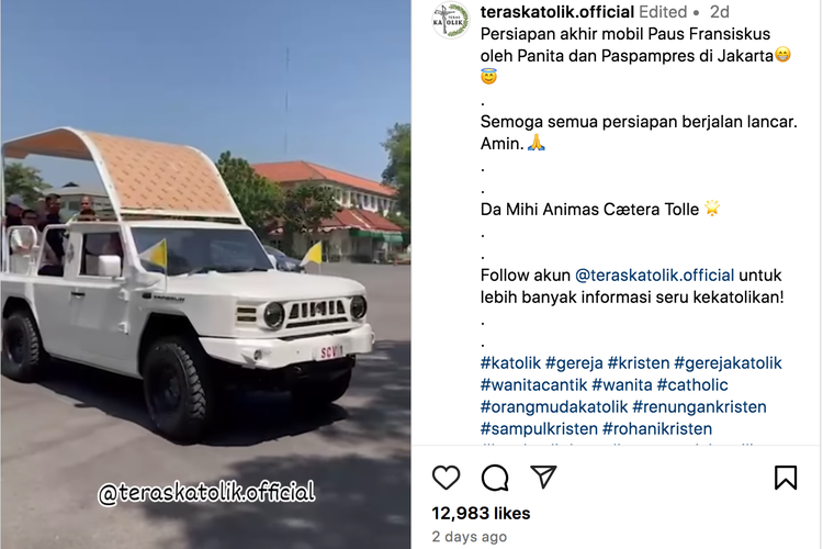 Popemobile atau mobil kepausan yang akan digunakan Paus Fransiskus untuk bertemu dengan para umat di Tanah Air.