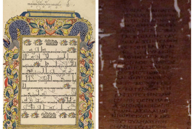 Dua Historiografi klasik: Babad Tanah Jawi yang ditulis oleh Carik Tumenggung Tirtowiguno (kiri) dan Prosa Hellenica yang ditulis oleh Xenophon (kanan)