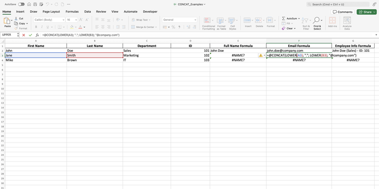 Fungsi rumus CONCAT di Excel