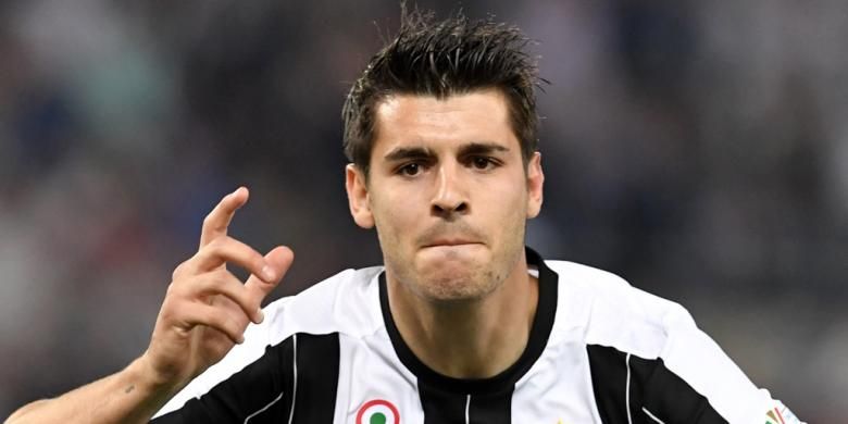 Alvaro Morata merayakan gol Juventus ke gawang AC Milan pada final Coppa Italia di Stadion Olimpico, 21 Mei 2016.