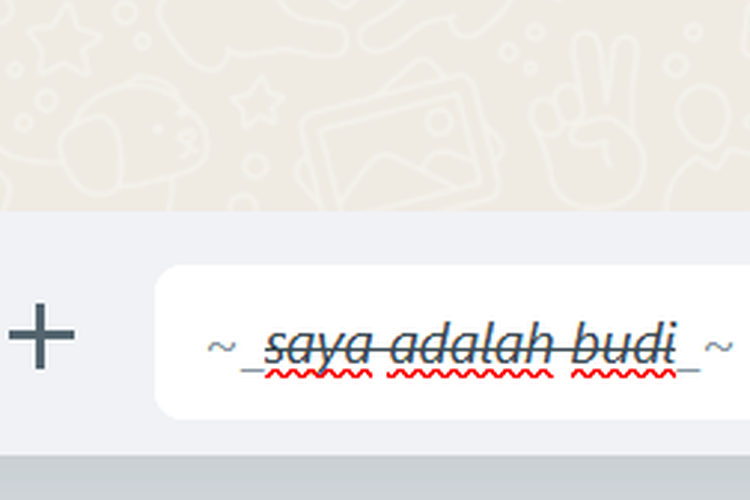 Ilustrasi cara membuat tulisan kombinasi miring-coret di WhatsApp.