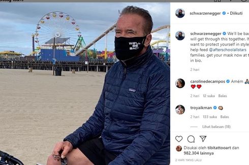 Semangat Positif pada Masker Wajah yang Dipakai Arnold Schwarzenegger