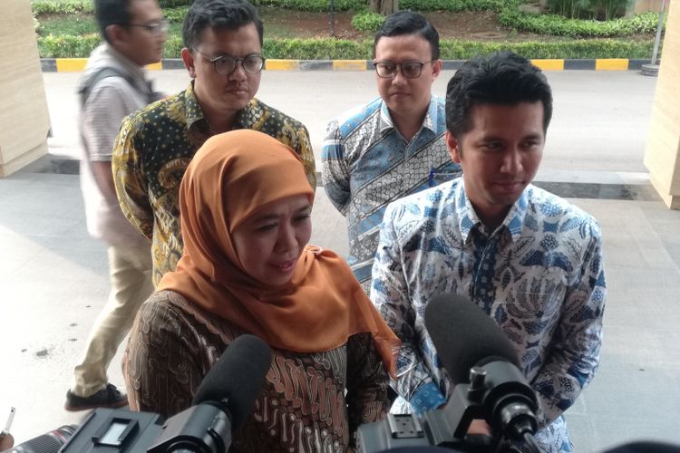 Pasangan Calon Gubernur dan Wakil Gubernur Jawa Timur terpilih Khofifah Indar Parawansa dan Emil Dardak menyambangi Kantor DPP Partai Golkar, Jakarta, Kamis (12/7/2018).