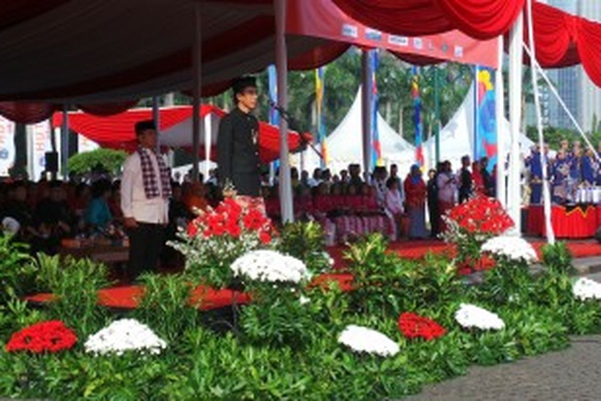 Gubernur DKI Jakarta Joko Widodo saat menyampaikansambutan di apel HUT DKIJakarta yang ke-486 tahun, di Monas, Jakarta? Sabtu (22/6/2013).