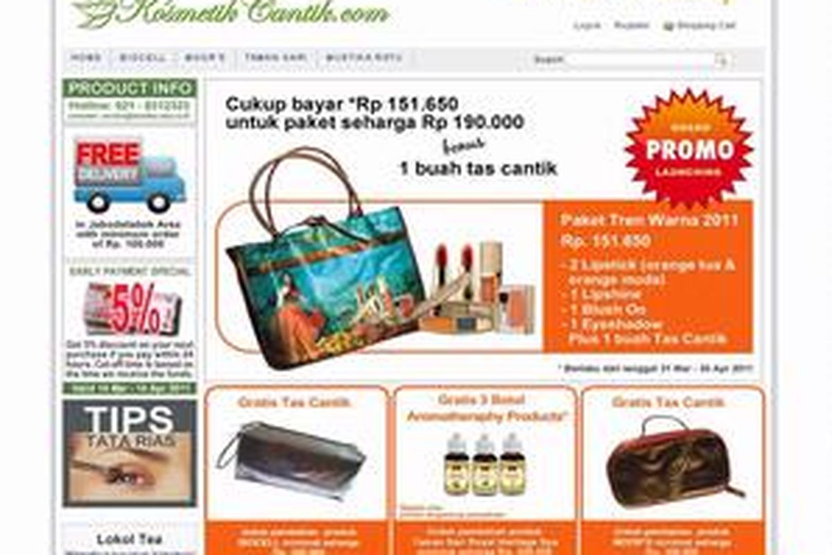 Belanja kosmetik kini bisa online, melalui www.kosmetikcantik.com dari Mustika Ratu.