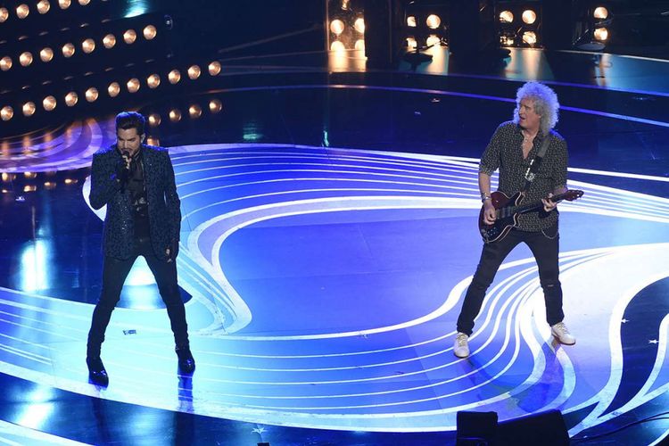 Adam Lambert (kiri) dan Brian May dari Band Queen tampil bersama pada Academy Awards ke-91 atau Oscar 2019, di Dolby Theatre, Los Angeles, Minggu (24/2/2019) waktu AS. Sebanyak 23 nominasi diumumkan pemenangnya dalam ajang penghargaan perfilman bergengsi dunia itu.