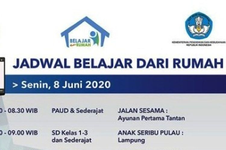 Tangkapan layar jadwal Belajar dari Rumah, Senin 8 Juni 2020.