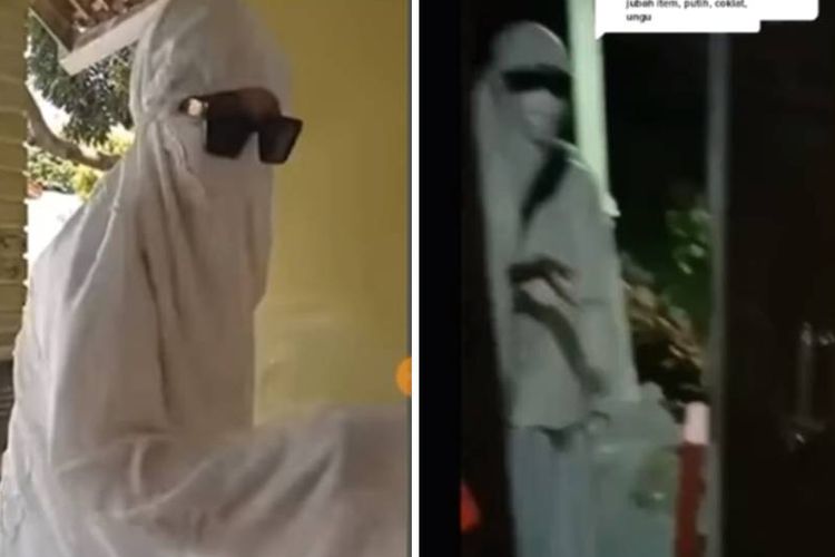 Tangkapan layar video yang memperlihatkan manusia berpakaian serba putih disebut membuat resah warga Pringsewu, Lampung.