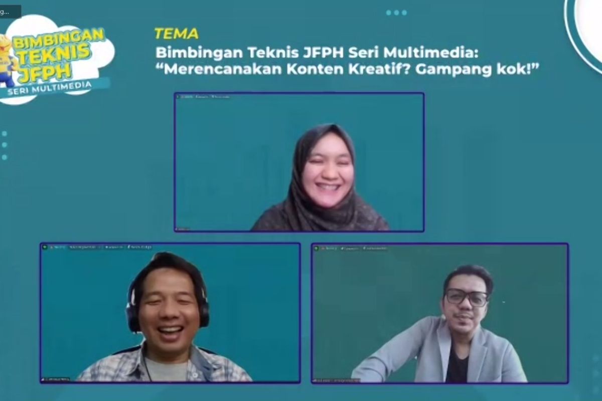 Kemenkominfo menggelar webinar bimbingan teknis bagi pranata humas bertajuk ?Merencanakan Konten Kreatif? Gampang Kok? secara daring, Senin (26/7/2021).
