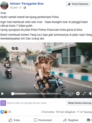 Tangkapan layar dari dua orang remaja yang keramas saat mengendarai sepeda motor di Pasuruan.