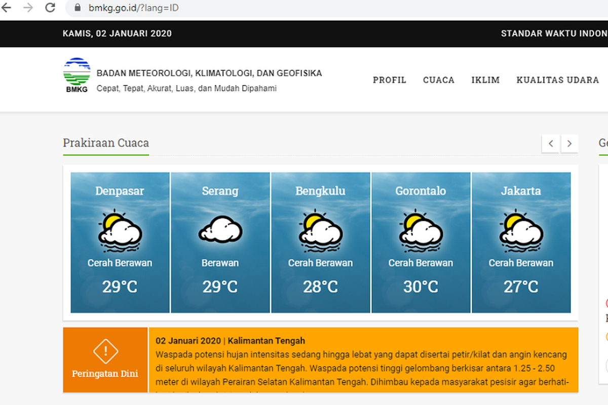 Tangkapan layar situs BMKG