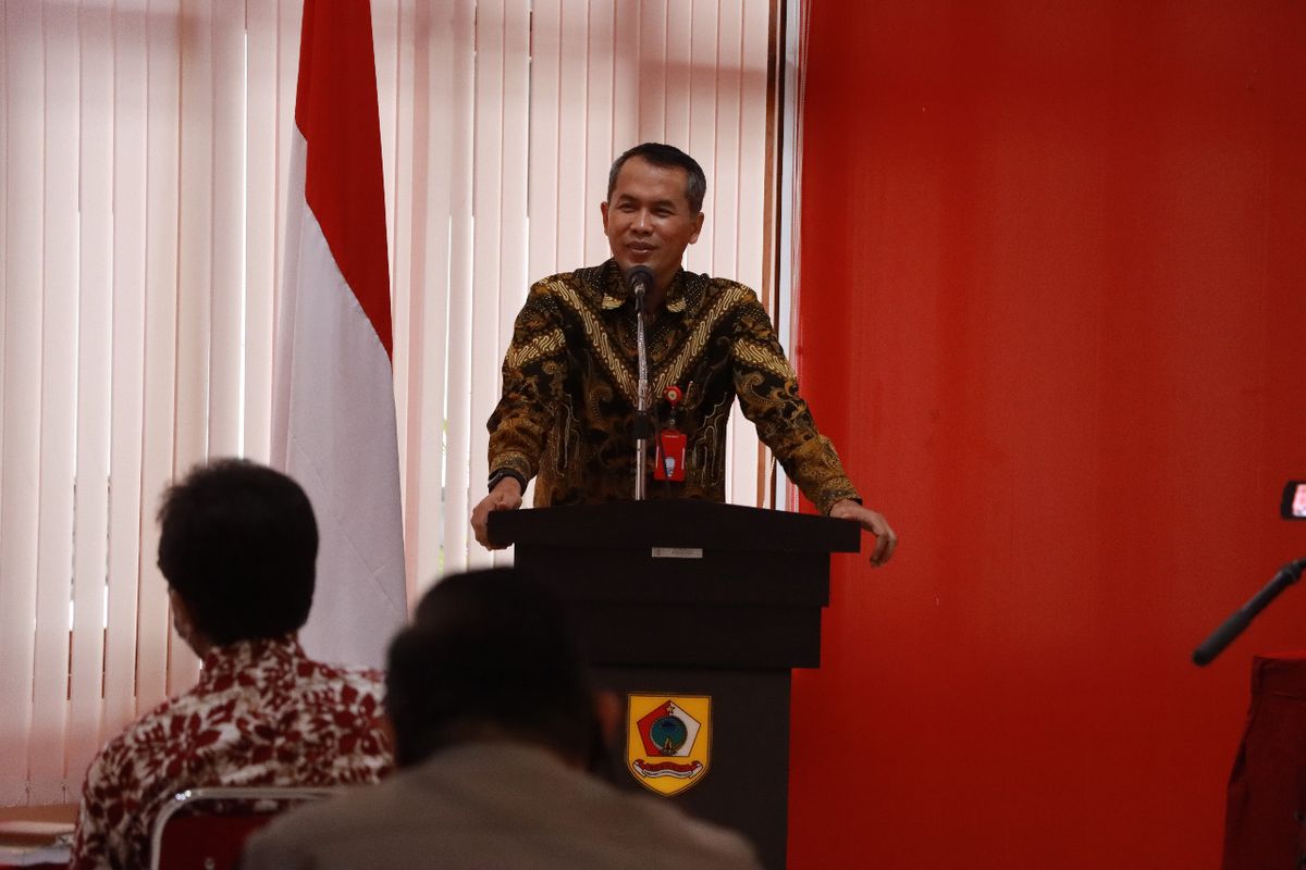 Bupati Wonogiri, Joko Sutopo saat memberikan arahan pada Musrenbang RPJMD Kabupaten Wonogiri Tahun 2021-2026, Kamis (6/5/2021). 

