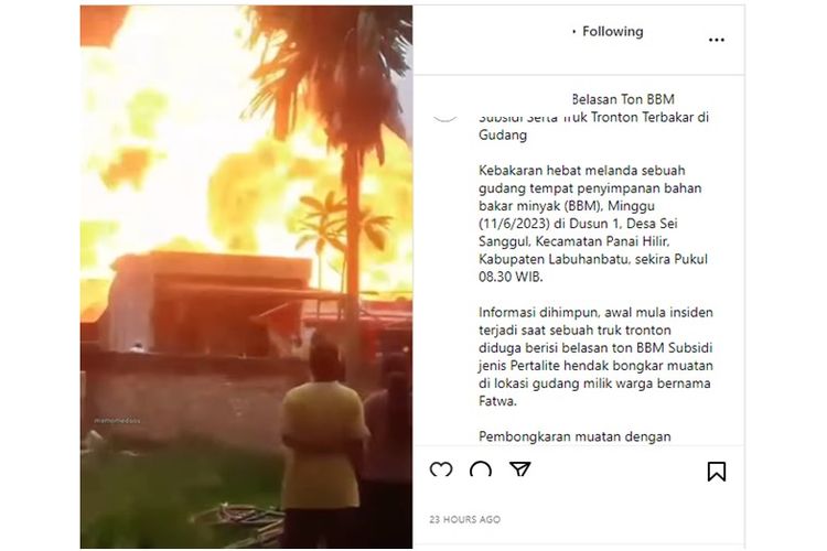 Sebuah video kebakaran besar di Labuhanbatu, Sumatera Utara diklaim bersumber dari truk pengangkut BBM bersubsidi