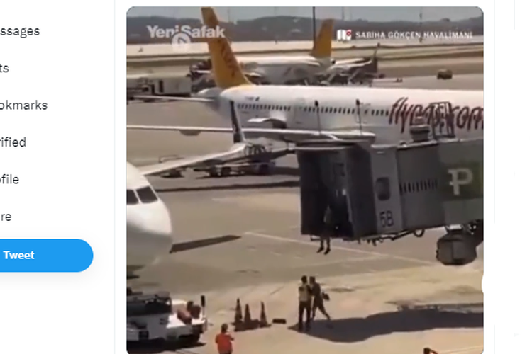 Satu keluarga tertinggal pesawat nekat lompat dari garbarata menuju landasan pacu di Bandara Internasional Sabiha Gokcen, Istanbul, Turkiye.