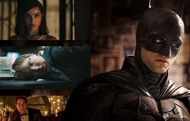 Bruce Wayne/Batman, Selina Kyle/Catwoman,
Oswald Cobblepot/Penguin, dan The Riddler
dalam film pertamanya The Batman (2021).
