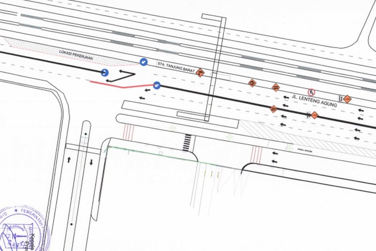 Rekayasa lalu lintas di Jalan Lenteng Agung, Jakarta Selatan, dari arah Jakarta menuju Depok sehubungan adanya pembangunan di Stasiun Tanjung Barat.