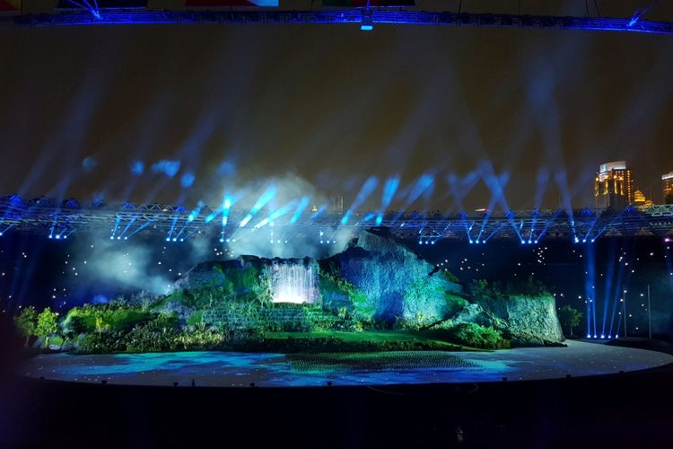 Suasana Upacara Pembukaan Asian Games ke-18 Tahun 2018 di Stadion Utama GBK, Senayan, Jakarta, Sabtu (18/8/2018).