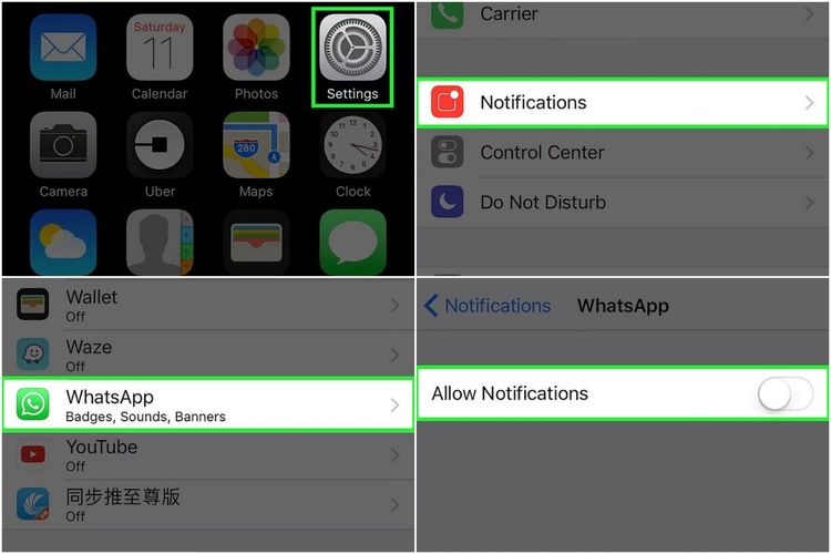 Cara mematikan notifikasi WhatsApp di iOS.
