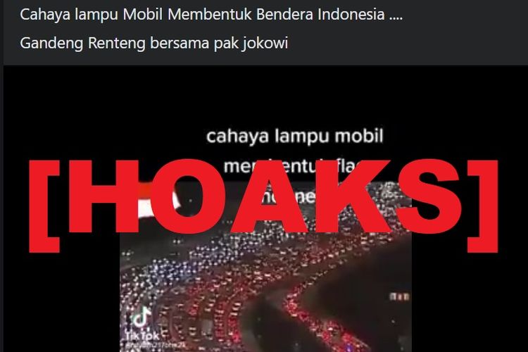 Hoaks, cahaya lampu mobil membentuk bendera Indonesia