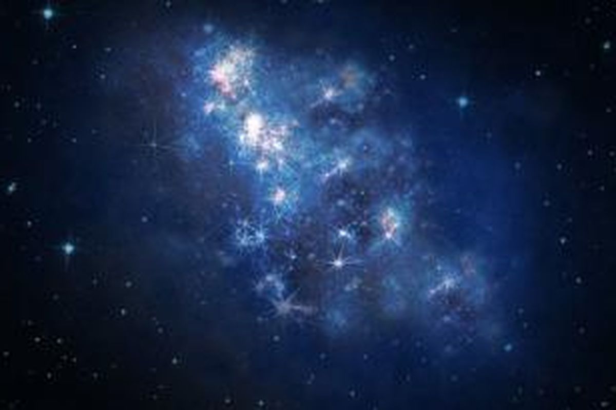 Ilustrasi galaksi z8_GND_5296, galaksi terjauh di semesta. 