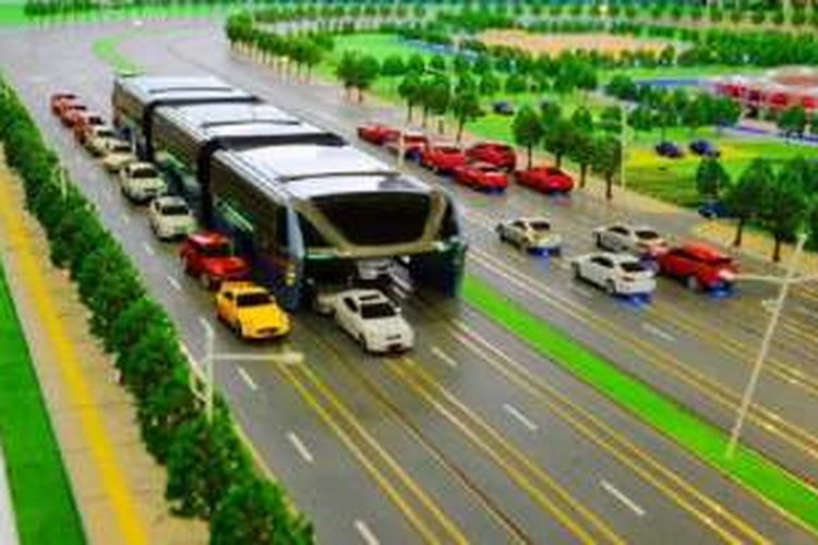 ‘Transit Elevated Bus’ yang disebut sebagai 'bus masa depan' untuk mengatasi kemacetan yang dialami angkutan umum perkotaan.
