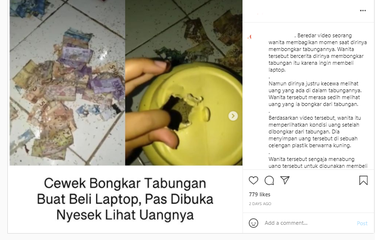 Tangkapan layar unggahan soal seorang perempuan yang uang tabungannya dimakan rayap.