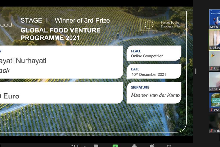 Pengajar di S1 Food Business Technology Universitas Prasetya Mulya, Nurhayati, turut serta dalam EIT Food Global Food Venture Programme Competition 2021 dan berhasil meraih Winner of 3rd Prize - Stage II.