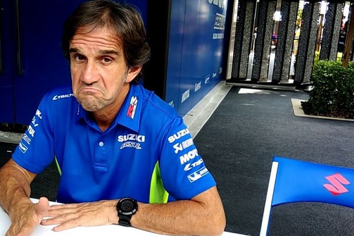 Manager Tim Suzuki Ecstar Davide Brivio saat memberikan keterangan kepada jurnalis Indonesia di Sepang, Malaysia, Jumat(27/10/2017). 