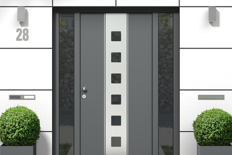 ilustrasi pintu minimalis berwarna abu-abu