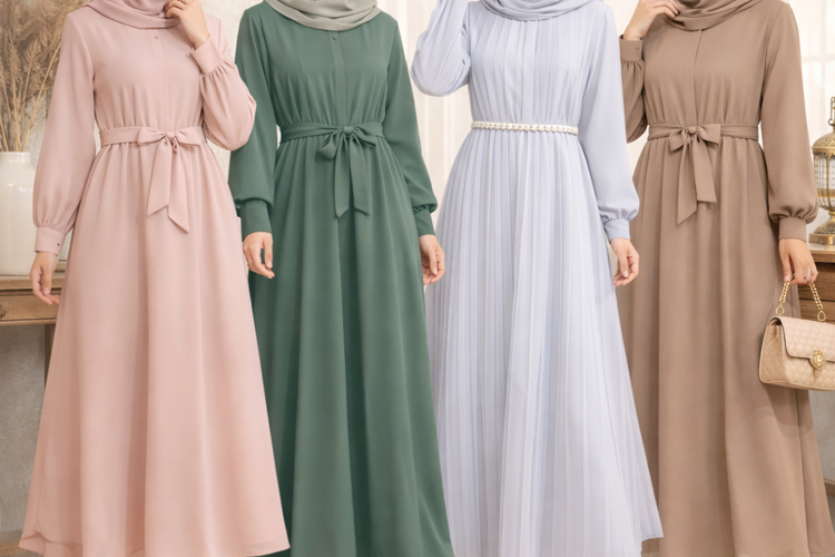 Tren Baju Gamis Lebaran 2026 Mulai Ramai: Potongan Baju Bikin Siluet Terlihat Ramping.