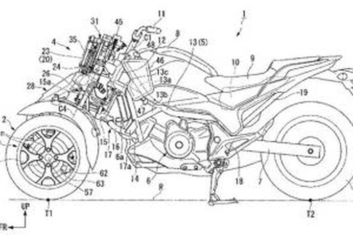 Honda mematenkan sepeda motor roda tiga di kantor pematenan produk Jepang.