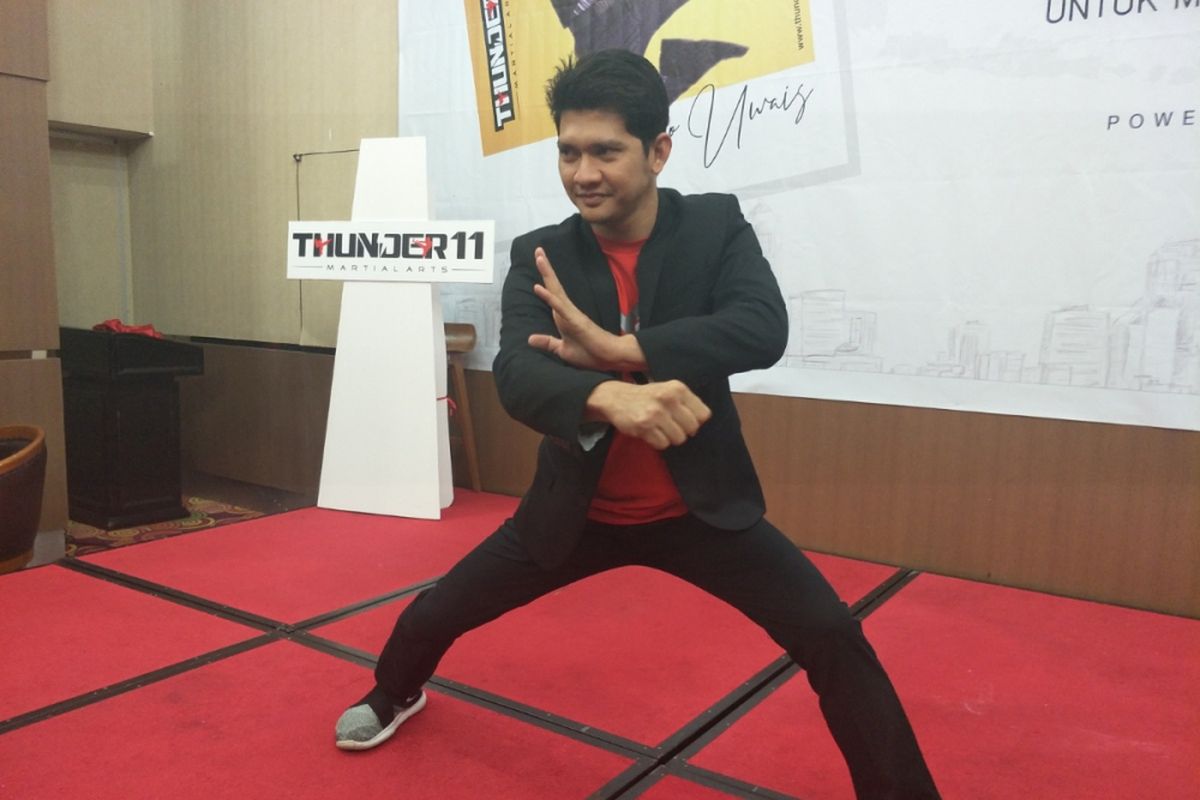 Iko Uwais dalam peluncuran sekolah bela dirinya, Thunder11, di Hotel Horison Ultima, Bekasi, Jawa Barat, Kamis (12/7/2018).